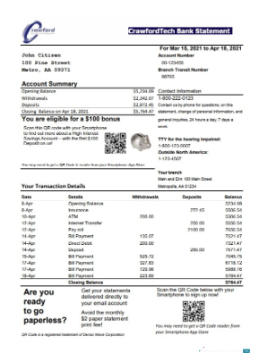 Download Canada CrawfordTech bank statement excel Photoshop template